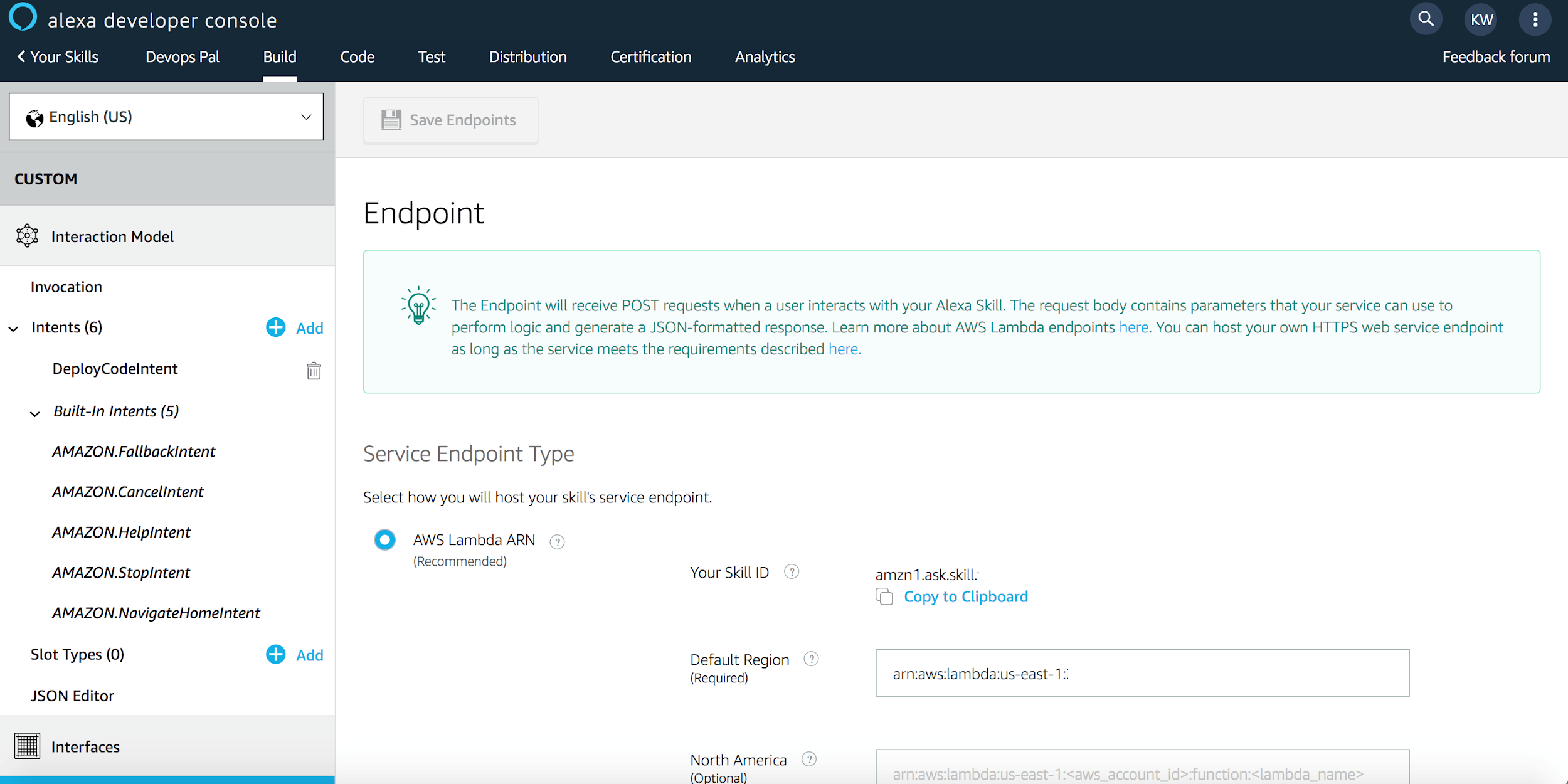 Backend Fulfillment Logic - Endpoint Via Alexa Developer Console